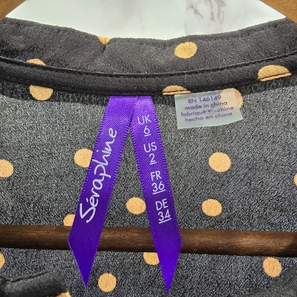 Seraphine Dress Women 2 XS Black Brown Polka Dot Maternity Nursing Button Front - Picture 3 of 14